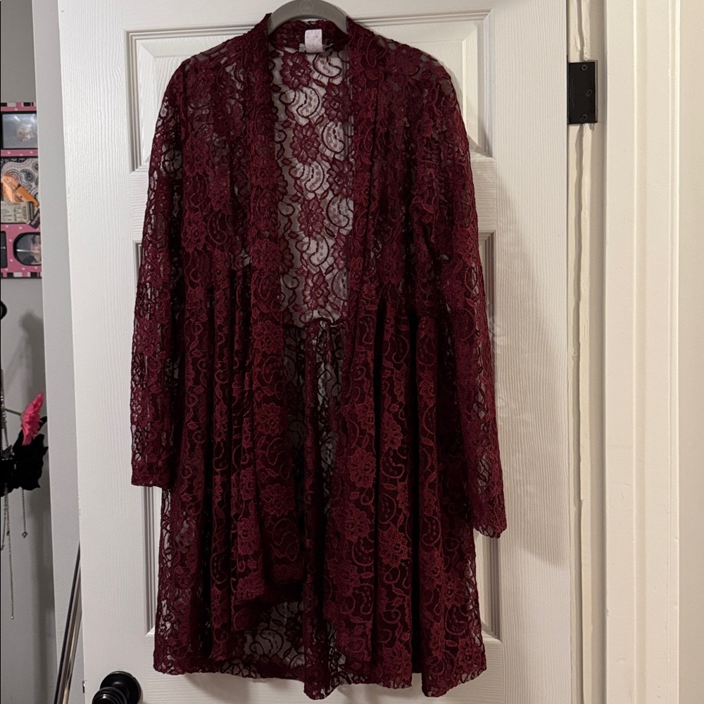 Vintage Burgundy Lace Cardigan
